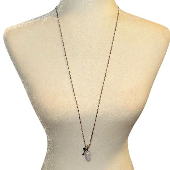 Coach Silver Tone Agate Lock and Key Necklace - Picture 2 of 6